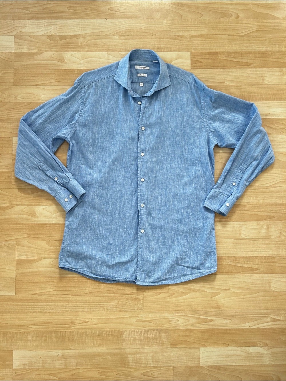Isaac Mizrahi Light Blue Linen-Blend Button-Down Shirt